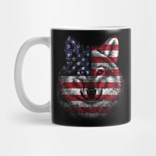 Cute Wolf Art - Wolf Predator - Animal Lover - USA Flag Mug